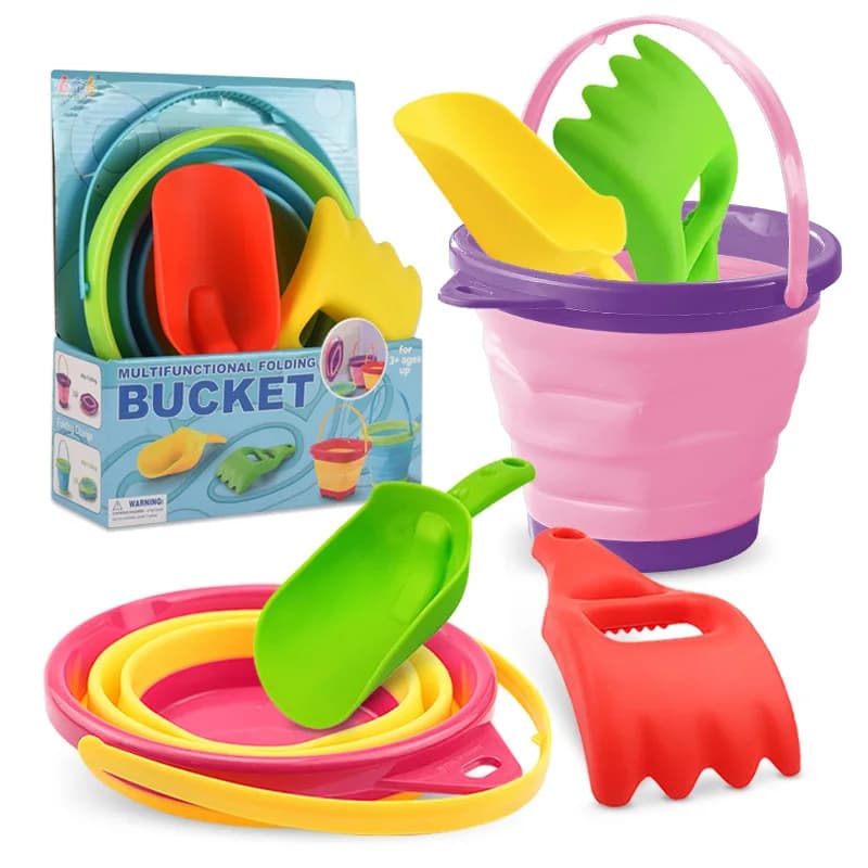 Secchio da spiaggia per bambini Giocattolo di sabbia pieghevole Gioco portatile Gioco d'acqua da spiaggia estiva Secchio telescopico Giocattoli per bambini Stoccaggio multiuso