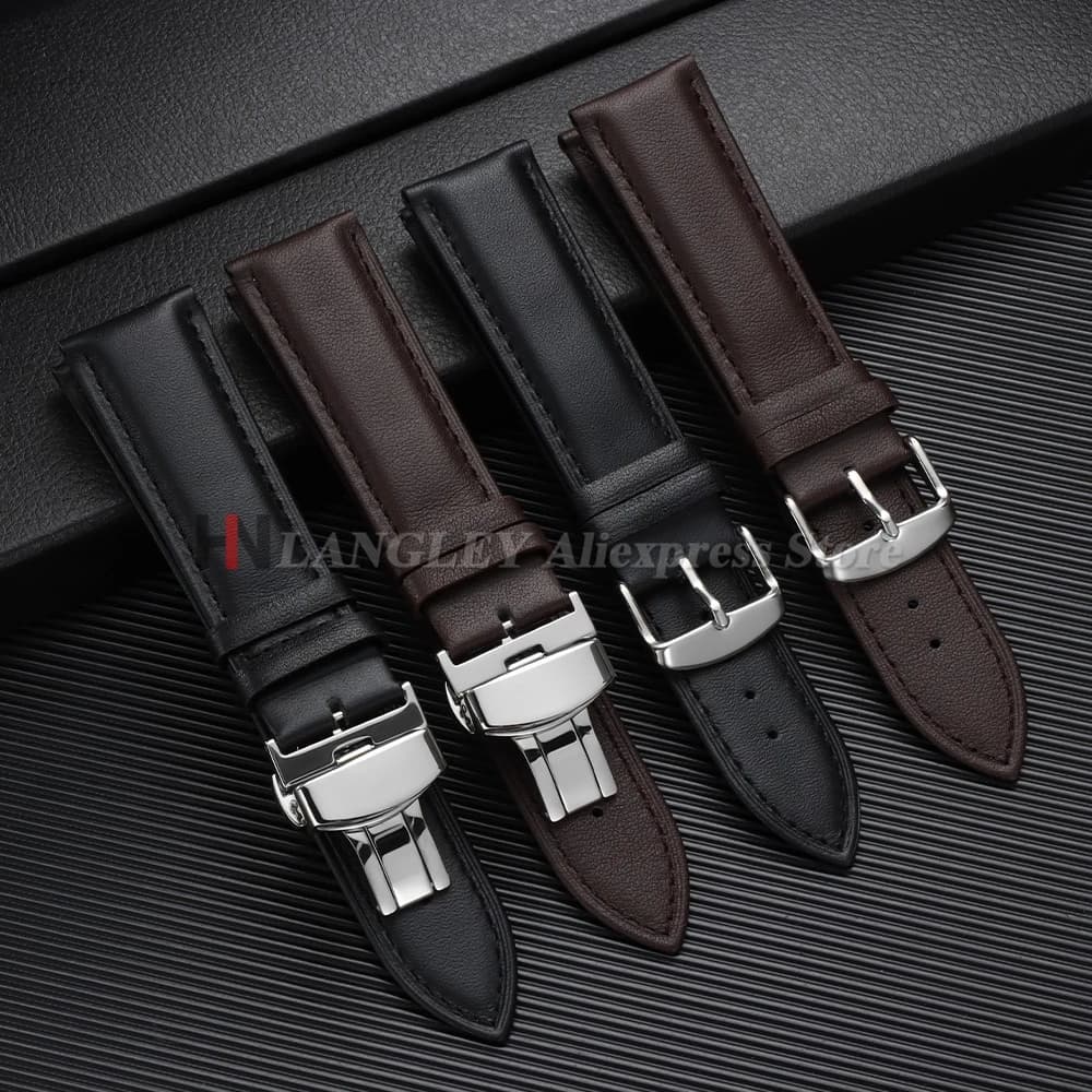 Cinturini per orologi in pelle di vacchetta 12/13/14/15/16/17/18/19/20/21/22/23/24mm Cinturino per orologio con fibbia a farfalla Bracciale Accessori per uomo e donna