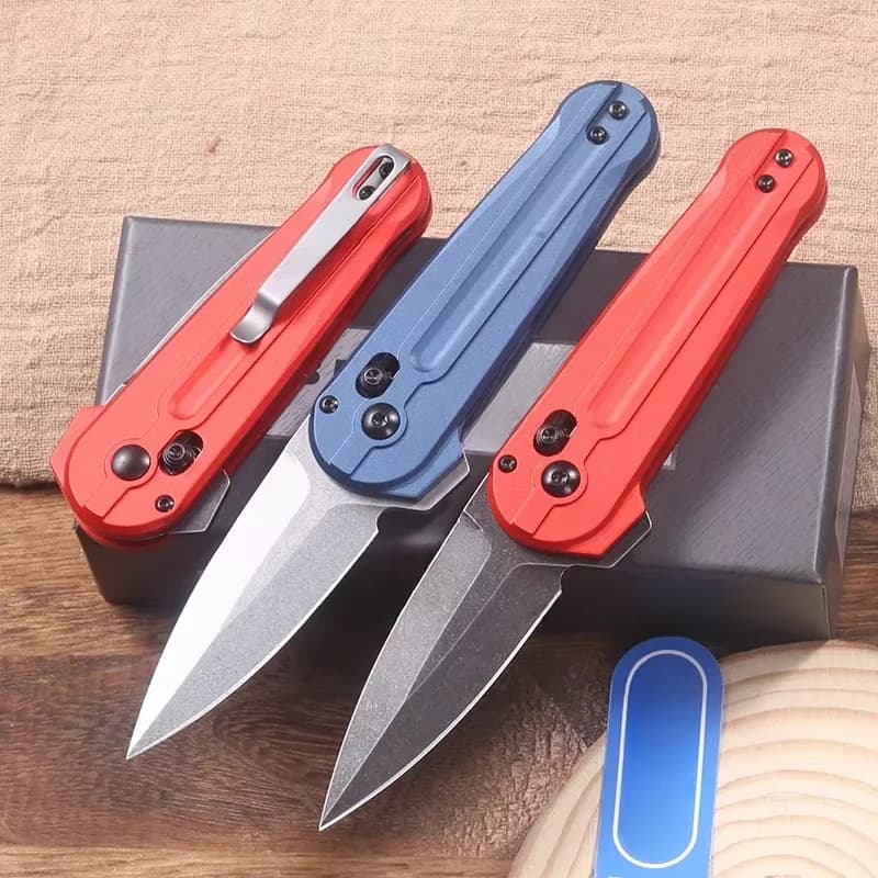 BM 491 Portable Folding Knife with Shaft Lock D2 Steel Blade Aluminum Handle Outdoor Camping Hiking EDC Cutting Knife Gift
