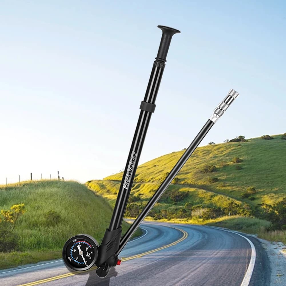 Pompa per Bicicletta 300PSI con Manometro, Compatibile con Valvole Presta e Schrader, Pompa ad Alta Pressione per Forcella e Sospensione Posteriore