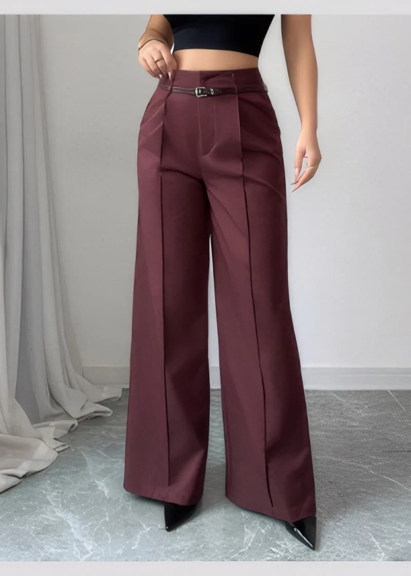 Pantaloni solidi a vita alta per donna Cintura casual Pantaloni a gamba larga da donna con tasche Pantaloni da ufficio Pantalones Mujer Estate