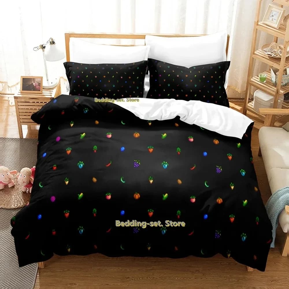 Set di Biancheria da Letto Stardew Valley 2024, Misure Singolo, Matrimoniale, Queen, King, per Adulti e Bambini, Set Copripiumino e Lenzuola a Tema Gioco
