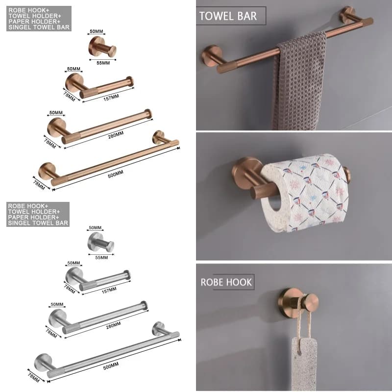 Brushed Rose Gold Stainless Steel Bathroom Hardware Set Towel Rack Coat Hook Towel Bar Toilet Paper Holder Accessories