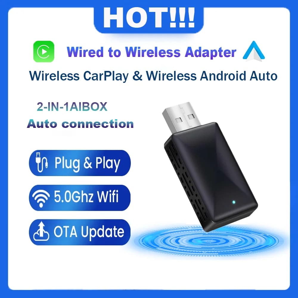 Dongle USB CarPlay wireless 2in1 cablato per autoradio Android Auto wireless Type-C USB Plug and Play per Audi Toyota VW Benz
