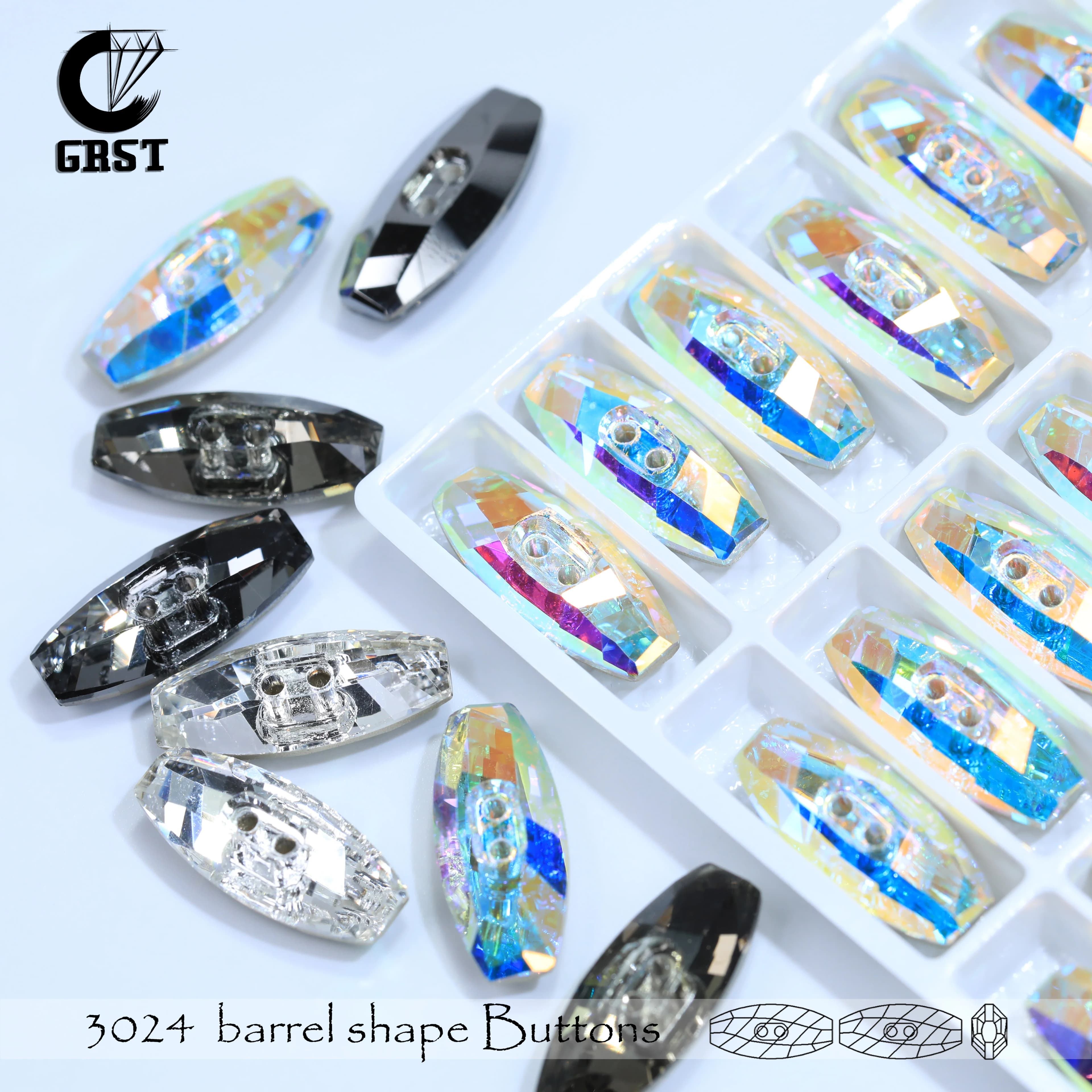 Barrel shape Buttons Crystal Rhinestone 2-Hole Sew-on Flatback Geometric for Coat Cardigan Blazer Dress Bag DIY Sewing Garment