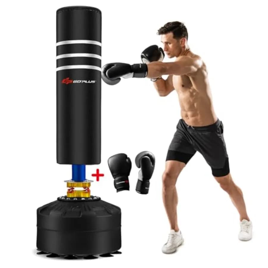 Freestanding Punching Bag for Home Gym Use PVC Leather in Black 220LBS Weight with Shock Absorber and 12-Suction-Cup Base for S