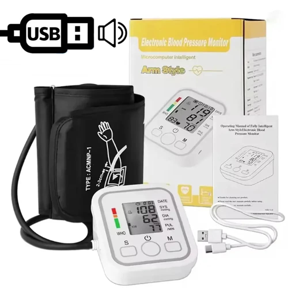 Misuratore portatile della pressione arteriosa del braccio superiore Sfigmomanometro digitale Strumento di misurazione BP Monitor tensiometro Tonometro medico