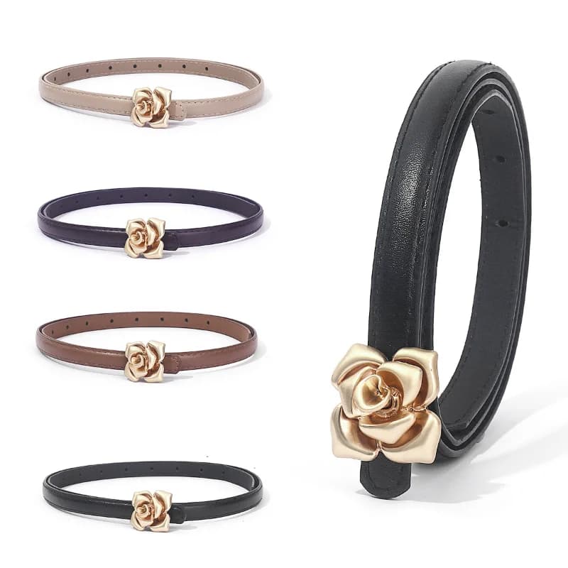 Cintura sottile con fibbia a rosa, cintura da donna per la vita, cintura piccola e sottile da abbinare con la gonna