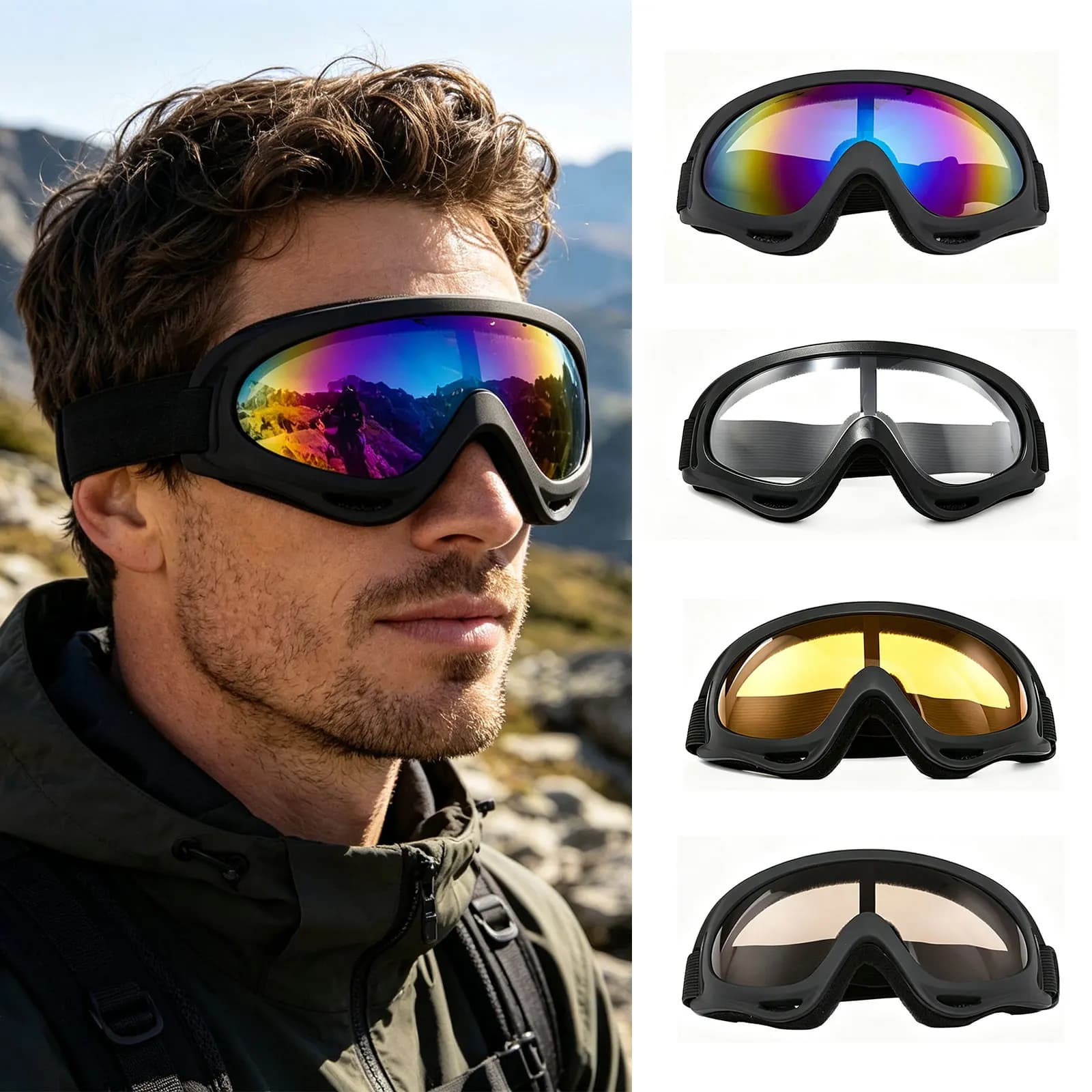 Winter Windproof Skiing Glasses Goggles Outdoor Sports Eyewear Glasses Ski Dustproof Cycling Lens Frame Sunglasses