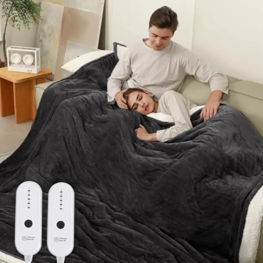 Coperta Elettrica Riscaldata King Size con Doppio Controllo, 5 Livelli di Riscaldamento e Spegnimento Automatico dopo 10 Ore, 100"x90"