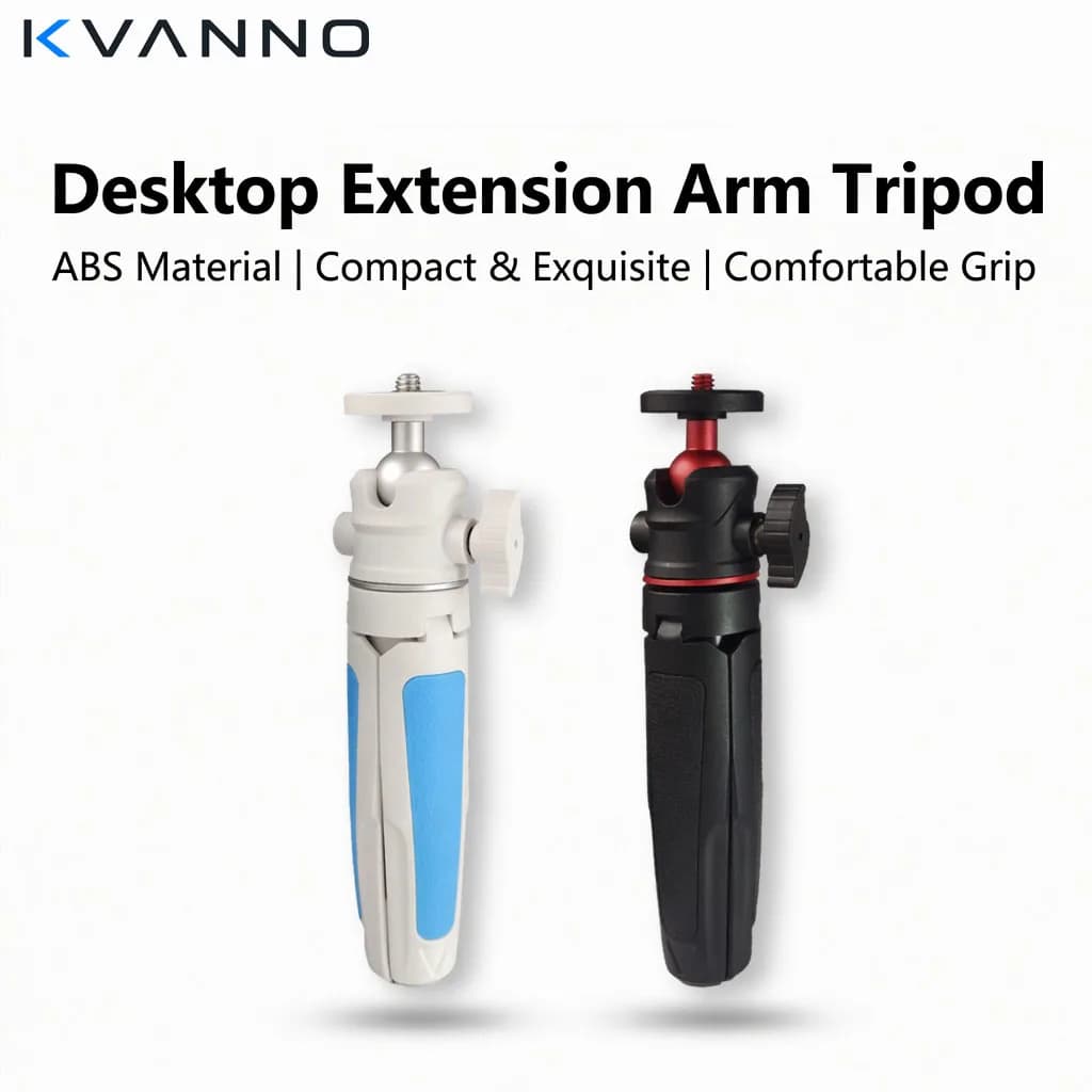 KVANNO WT08 Mini Treppiede da Tavolo Portatile con Braccio di Estensione a 360° ° Supporto per Telefono con Testa a Sfera, Pieghevole fino a 15cm, Vite da 1/4, per Selfie e Vlog
