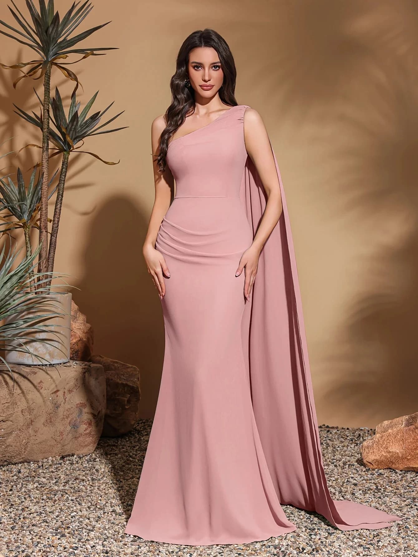 Customized Casual Simple Chiffon Draped Pleat A-line One-shoulder Long Dresses Bespoke Occasion Dresses Elegant Sizes Available