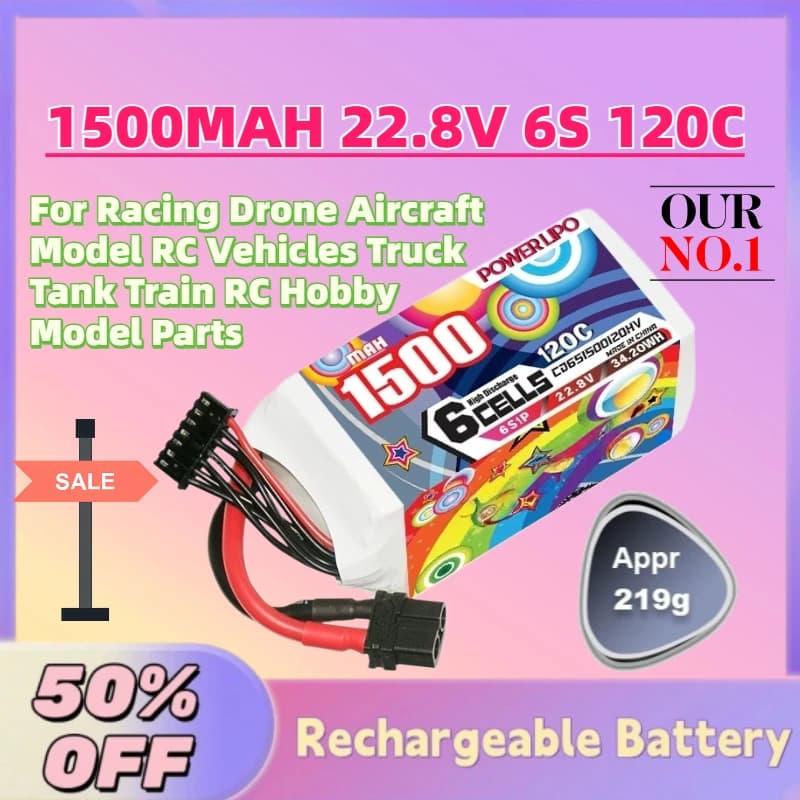 Batteria Lipo di Grado A 1500mAh 22.8V 6S 120C per Droni da Corsa, Modelli di Aerei, Veicoli RC, Camion, Carri Armati, Treni e Ricambi per Modellismo RC