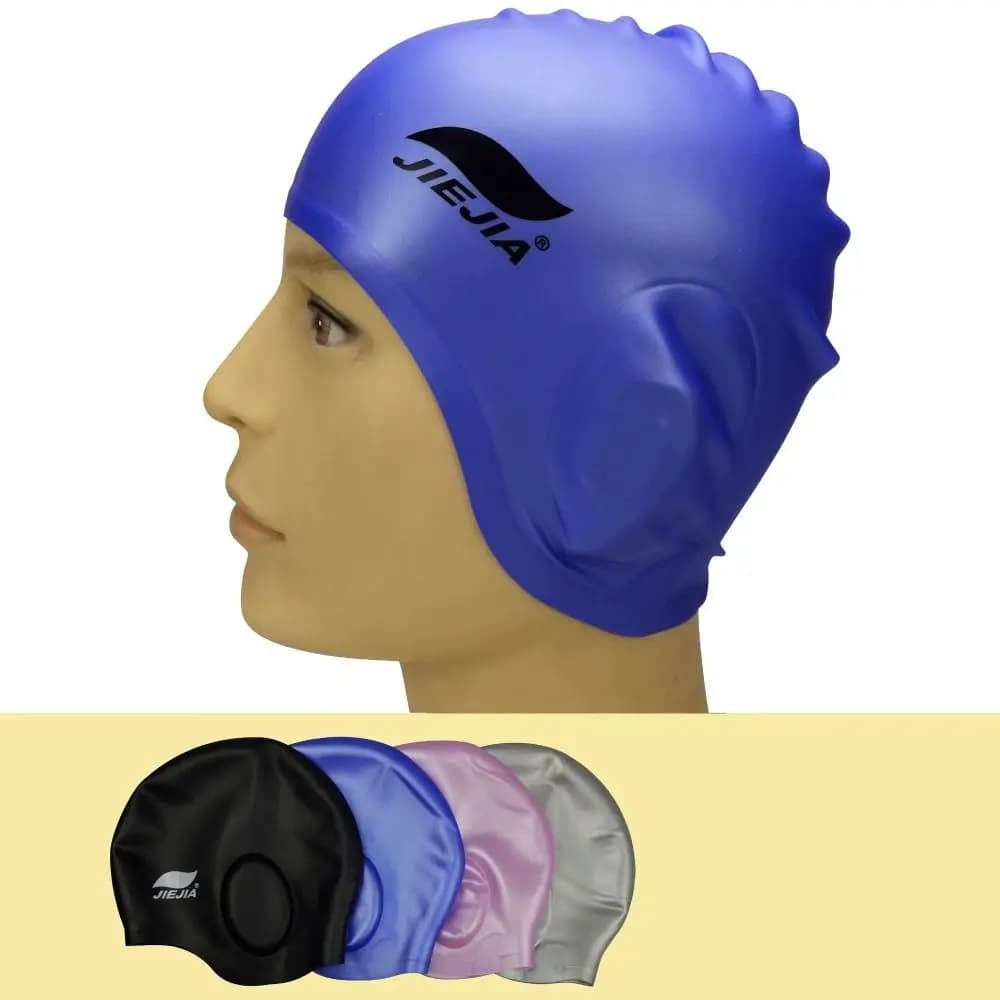Swimming Equipment Protect Ears Bathing Caps Silicone Swimming Caps Swim Pool Cap High Elastic Diving Hat Protect Ears Swim Hat