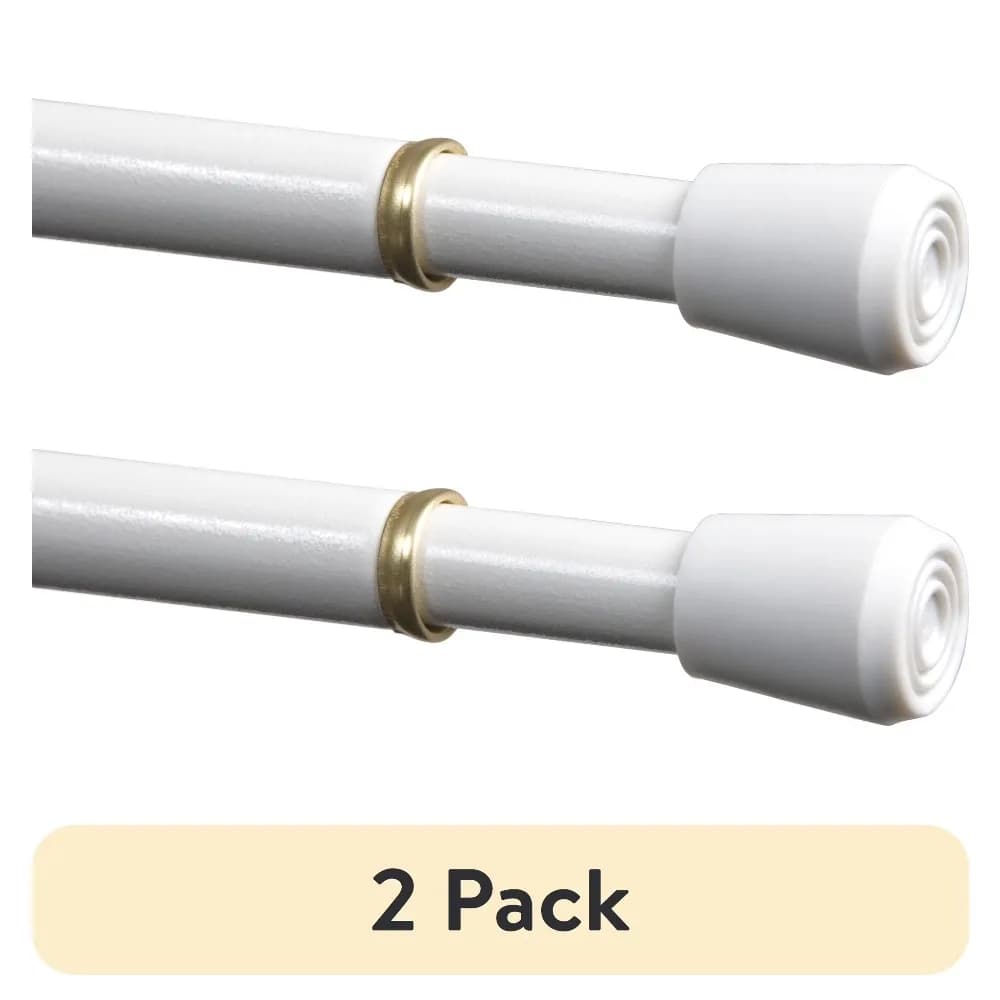 Adjustable Tension Curtain Rod 28 to 48 Inches Extendable Spring Loaded Shower Curtain Rod No Drill Needed White 2 Pack Window Curtain Rod for Bathroom Kitchen
