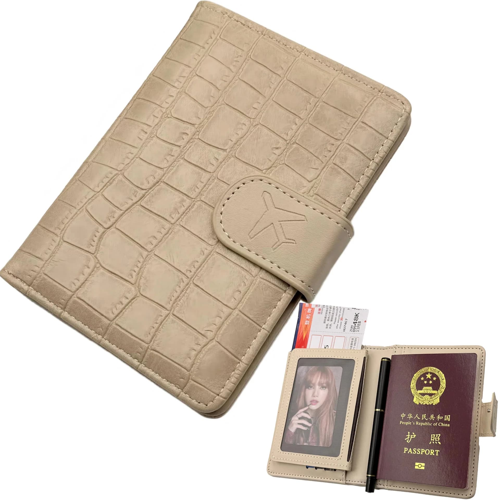 Borsa da Viaggio in Pelle Goffrata Alligatore Stile Coreano, Porta Carte di Credito e Organizzatore per Viaggi Internazionali