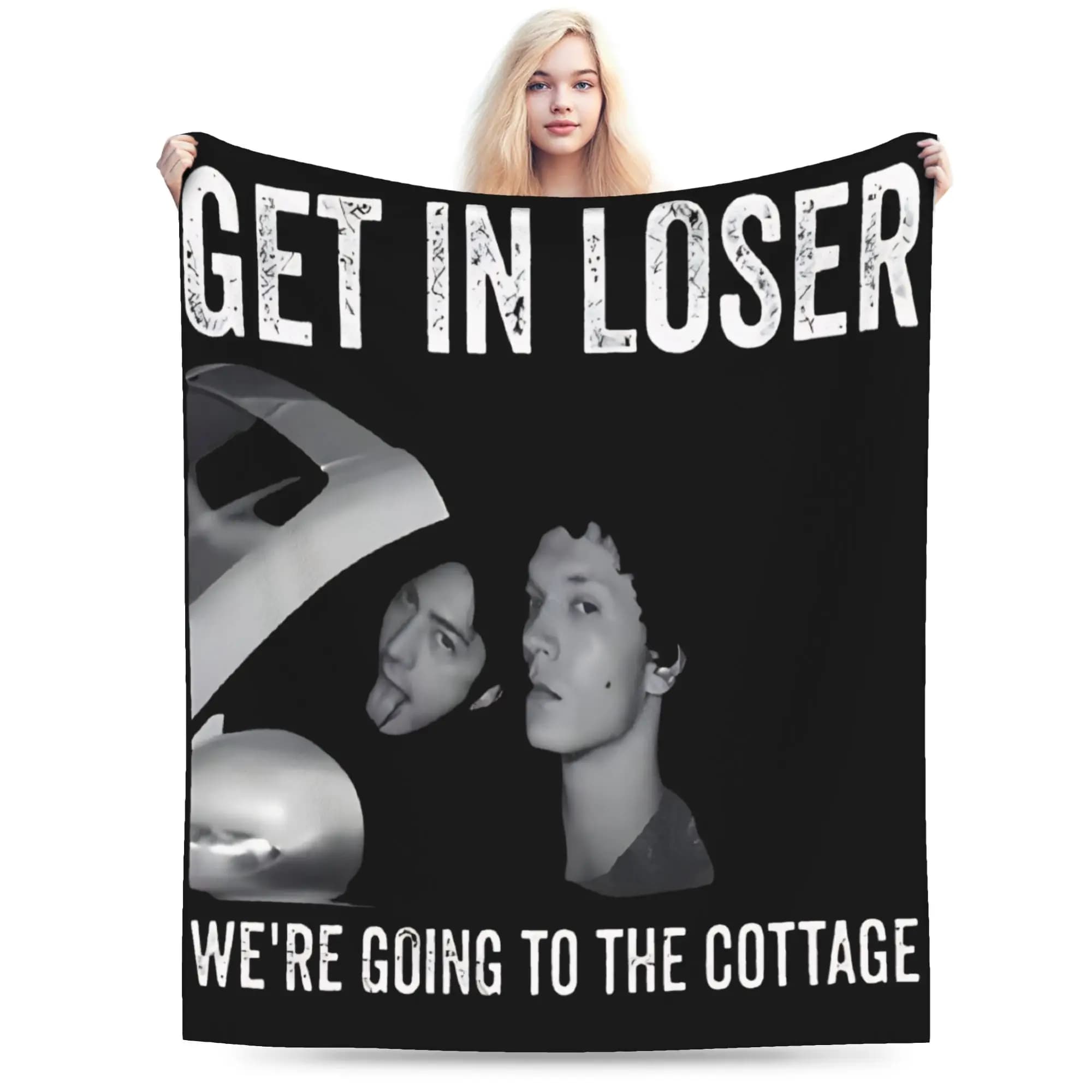 Coperte Morbide e Confortevoli da Viaggio, Coperta Riscaldata per Auto, Coperta Divertente 'Get in Loser', Copriletto per Arredamento Casa