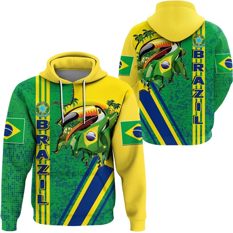 Men's Brazilian flag hoodie sweatshirt with Brazilian national emblem printed in 3D long sleeve pullover for kids sweatshirts with racing sports hood