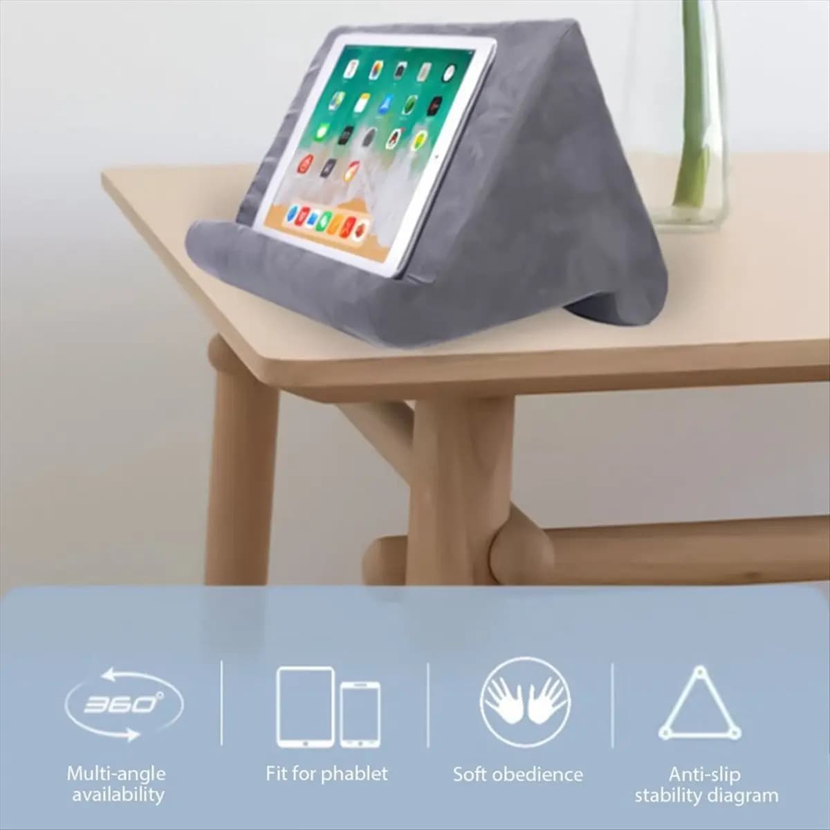 Supporto per Tablet COFA, Stand Multifunzione per Tablet e Telefono, Cuscino di Supporto per Cellulare e Laptop, Supporto da Letto Nero