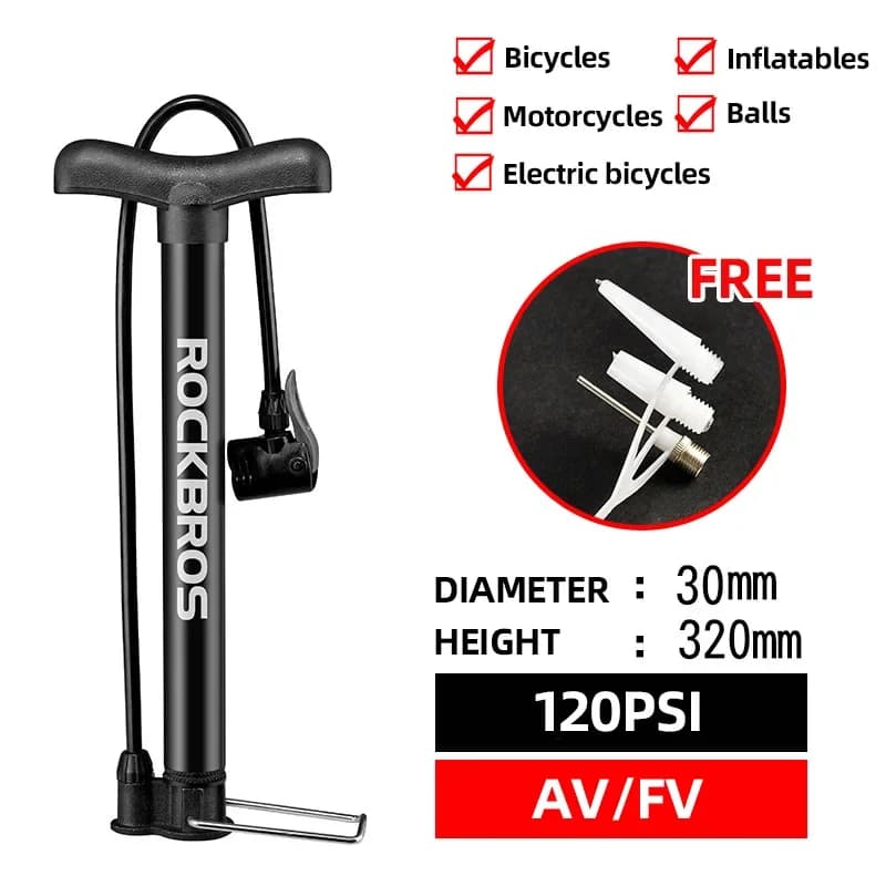 ROCKBROS Pompa da bicicletta Pompa ad aria ad alta pressione Cilindro in lega 120 PSI Pompa da bici compatibile con valvole Presta e Schrader Pompa