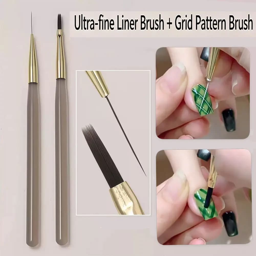 1/2Pcs Plaid Liner Nail Art Brush Set Ultra-fine Liner Brush & Flat Plaid Pen for Checkered Grid Plaid Nail Design Manicure Tool