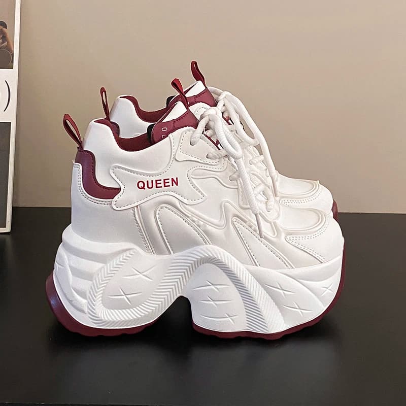 Autumn warm winter Chunky Sneakers woman Lace Up Platform sports shoes woman background thick heels woman 10CM wedges Sneakers
