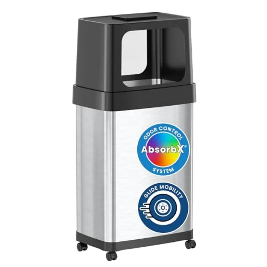 Bidone della Spazzatura a Doppio Ingresso da 18 Galloni con Ruote, Contenitore per Rifiuti da Cucina in Acciaio Inox con Filtro Antiodore AbsorbX, Bidone Mobile per Riciclaggio