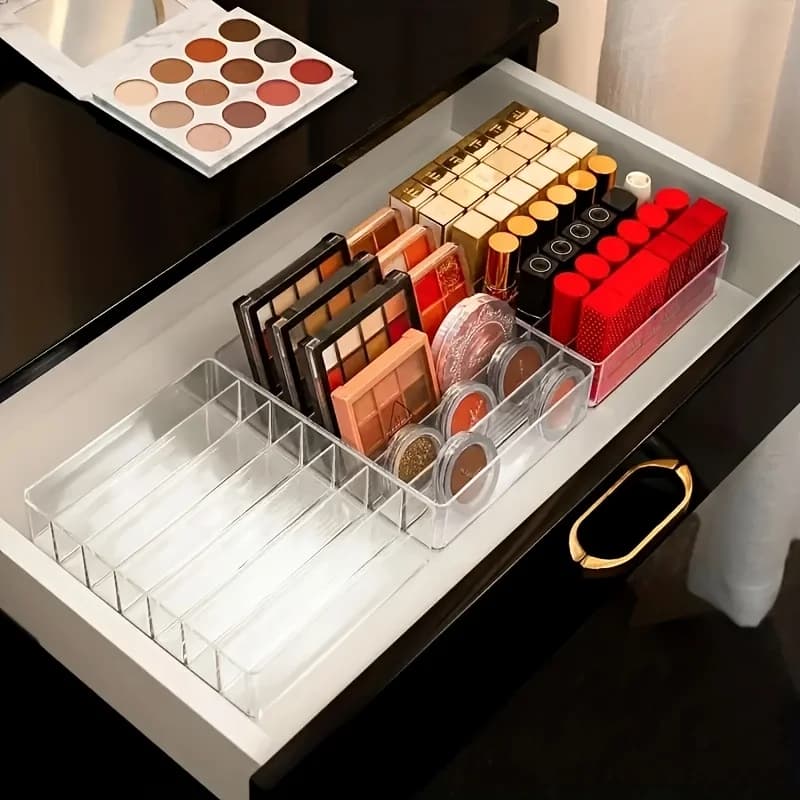 Organizer for Fittings in Plastic Transparent 7 Parts, Tray for Bathroom Accessories, Perfume Organizer