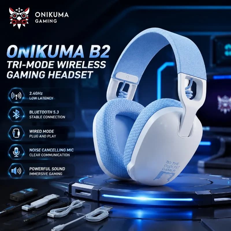Onikuma B2 Gaming Headphones Tri Mode Wireless Headset Bluetooth 5.3 2.4G Connection Noise Cancelling Mic For PS4 PC Laptop