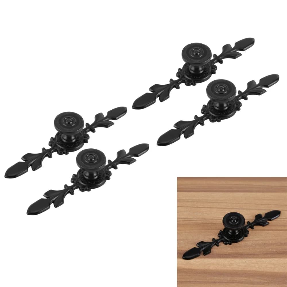 4PCS Vintage Black Cabinet Handles Zinc Alloy Ornate Drawer Pulls Cabinet Knobs Cupboard