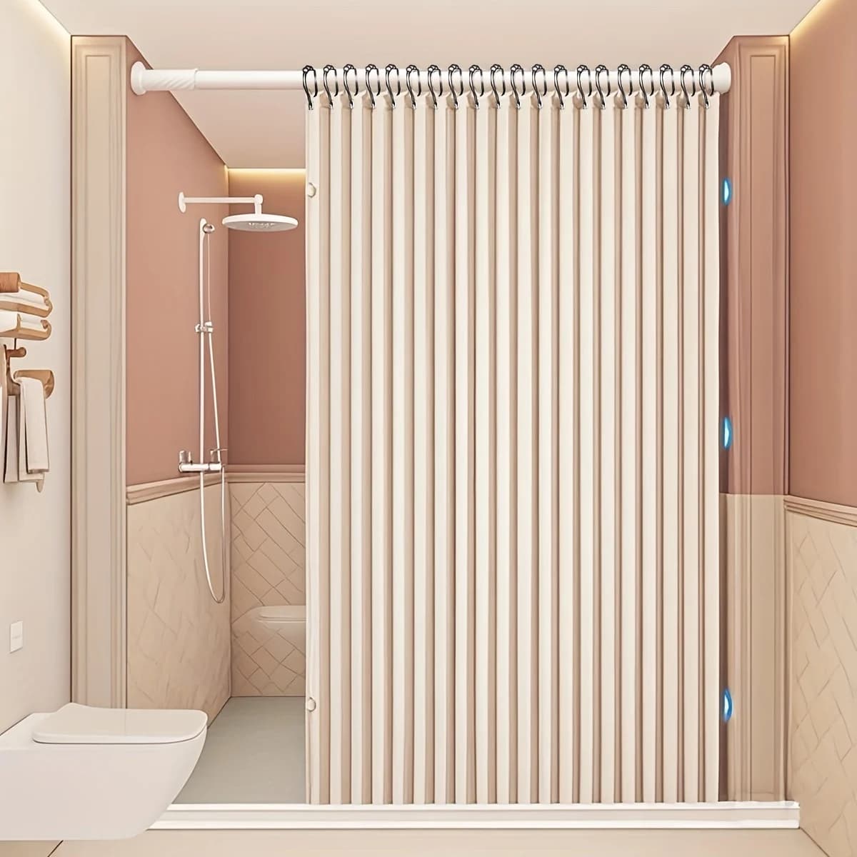 Tenda da doccia magnetica bifacciale pieghevole alla moda, tessuto spesso, decorazione per la casa, tenda divisoria per doccia per l'arredamento del bagno