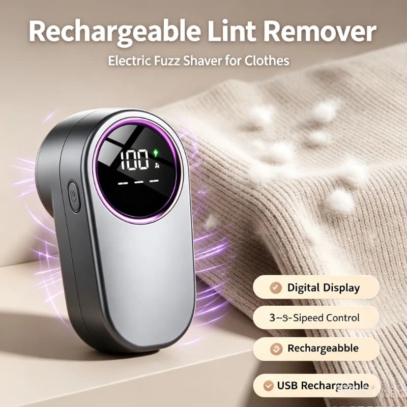 Portable Electric Sweater Defuzzer Rechargeable Lint Shaver Digital Screen Clothes Fuzz Remover Fabric Trimmer for Home Travel