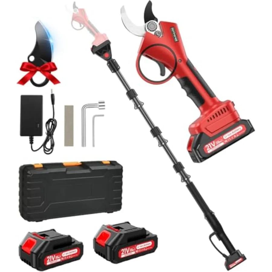 Electric pruning scissors with 2-in-1 rod, 1.6 inch wireless pruning scissors with SK7 blade, 8FT range, 800W brushless motor, 2 21V 200Ah batteries