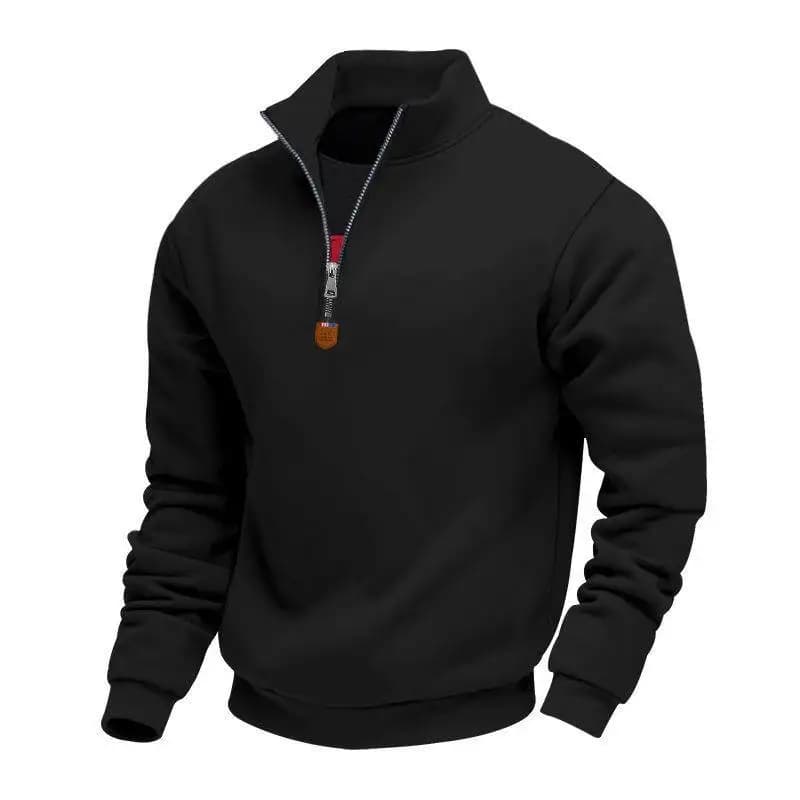 American Style Fleece Lined Stand Collar Long Sleeve Men's Sweatshirt Casual Sports Half Zipper Comfortable Warm Hoodie