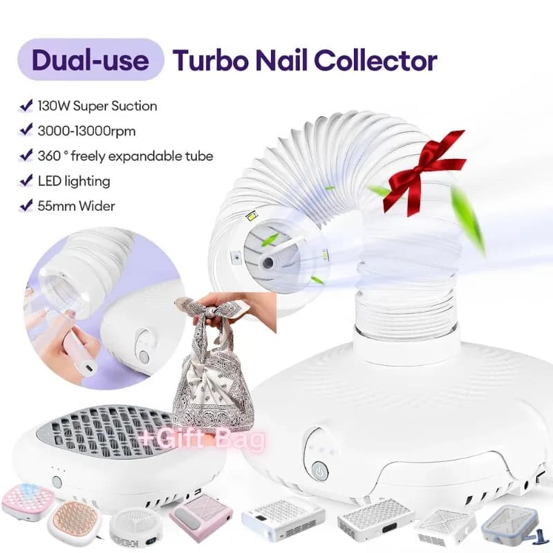 130W Super Suction Brushless Nail Dust Extractor Powerful Nail Dust Collector Nail Art Manicure Fan Vacuum Cleaner With 2 Filter