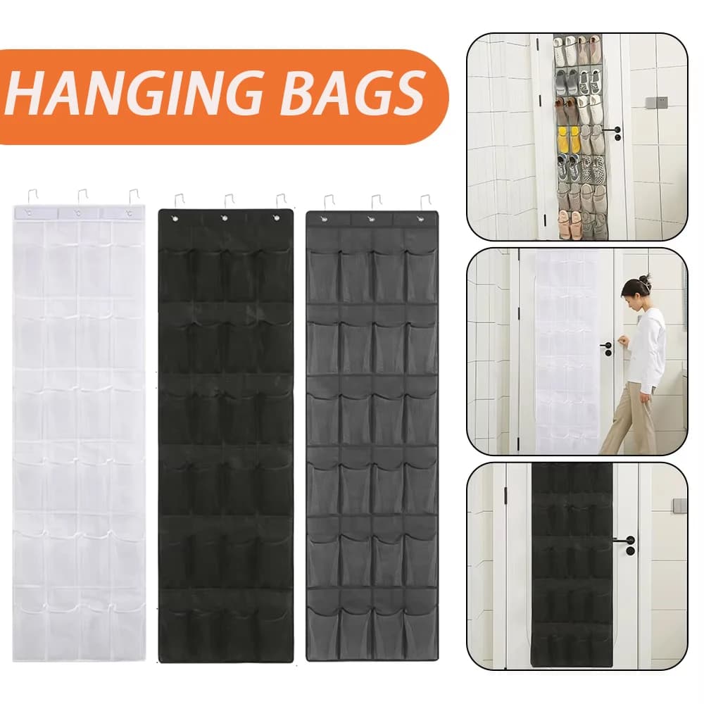 24 Mesh Pockets Over The Door Hanging Shoe Organizer Wall Hanging Shoes Storage Rack for Cabinet Closet Sundries