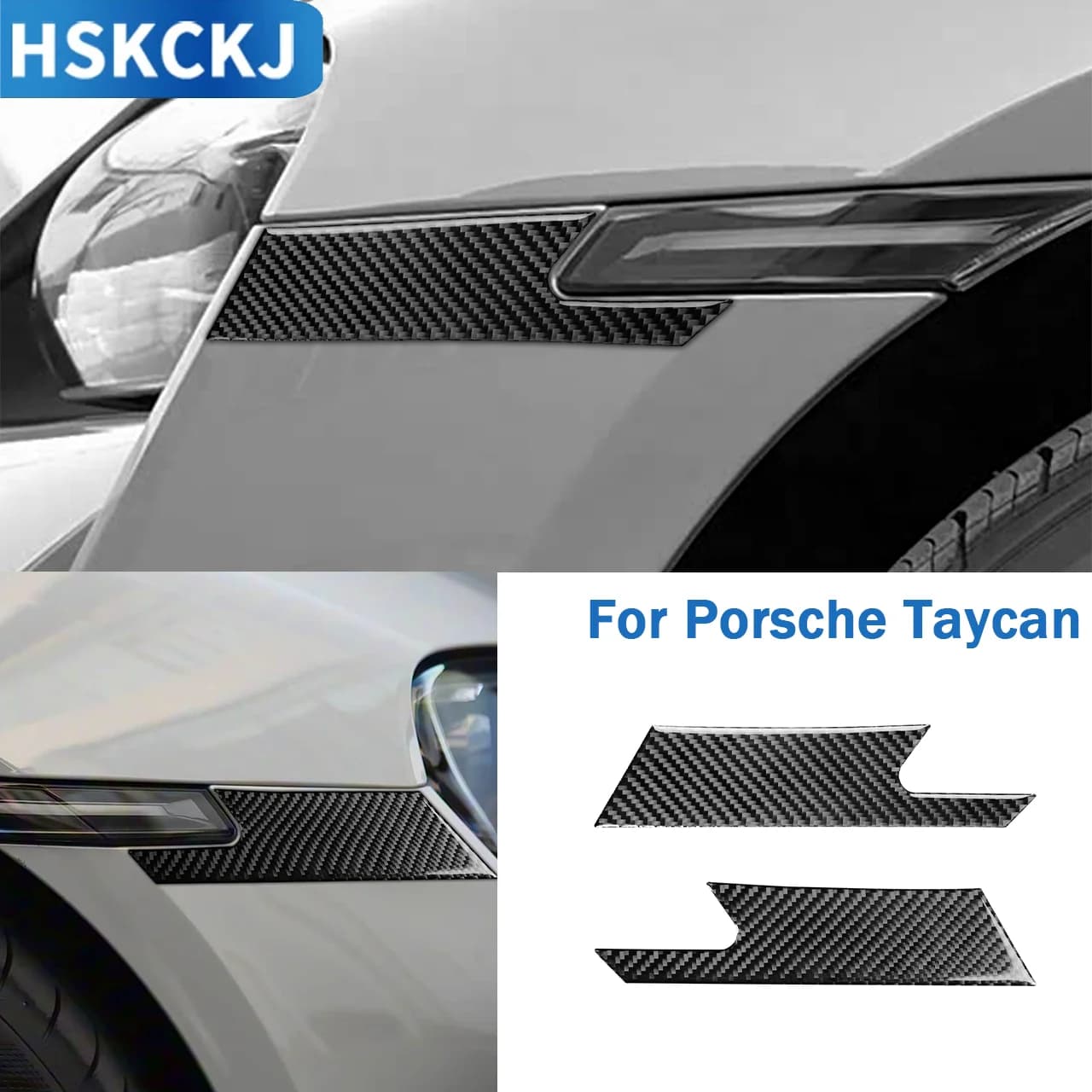Adesivi Decorativi in Fibra di Carbonio Morbida per Pannello Laterale e Lampada Anteriore della Porsche Taycan 2019-2026, Accessori Auto