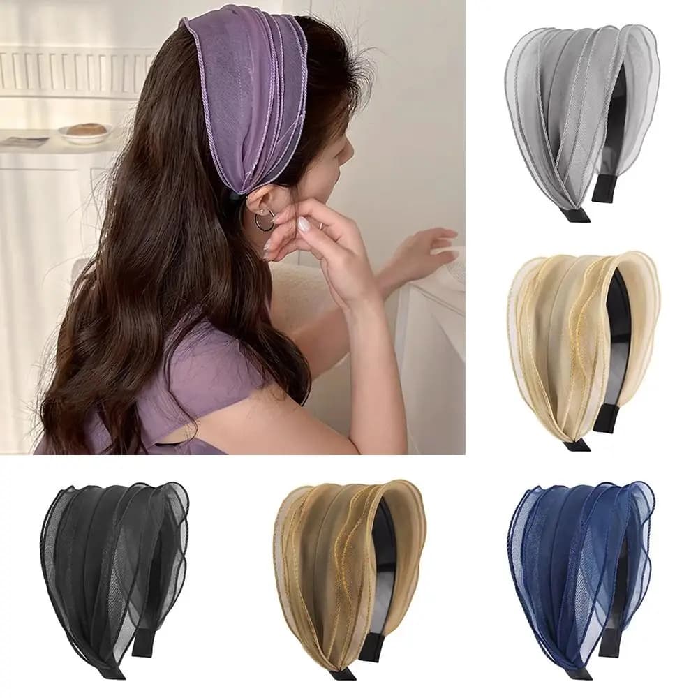 Cerchietto per capelli largo alla moda, antiscivolo, in filato di organza, in pizzo, elegante fascia dolce per donne e ragazze