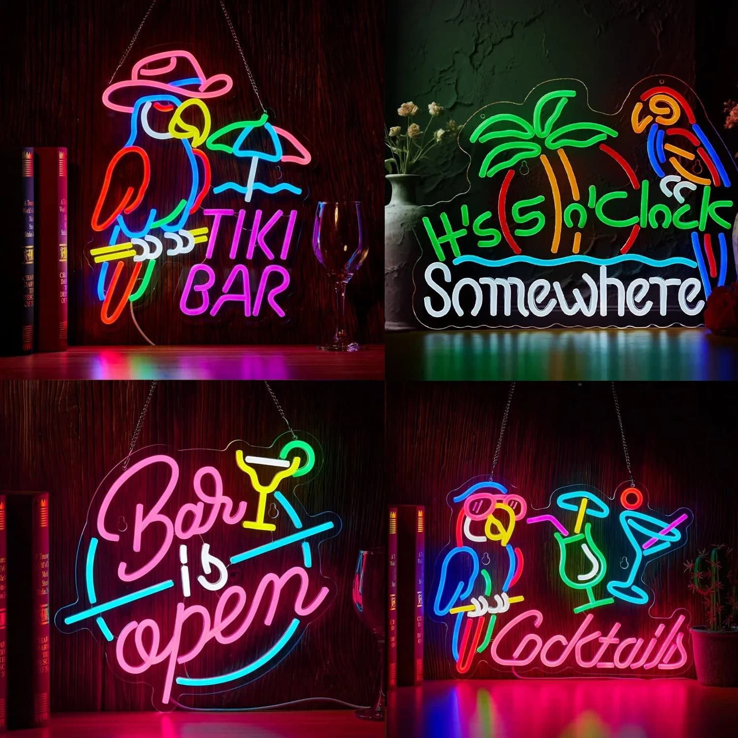 Insegna al neon pappagallo Led dimmerabile palmera sole luce al neon decorazione da appendere a parete per uomo grotta bar birra garage insegna al neon alimentata tramite USB