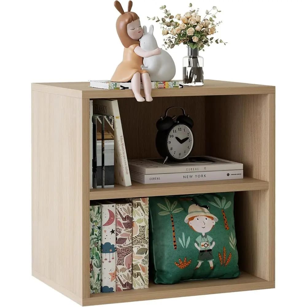 Scaffale organizer per riporre cubetti, libreria impilabile a 2 livelli, libreria espositiva in legno con 2 contenitori cubici, piccolo armadio portaoggetti per