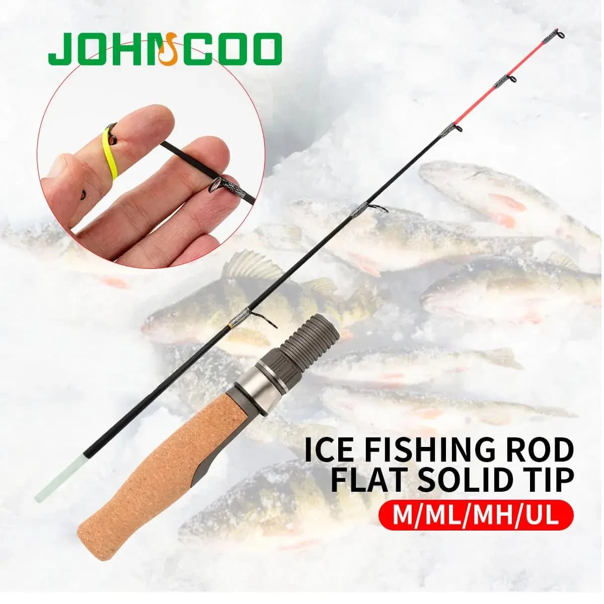Canna da pesca sul ghiaccio 50 cm UL ML M MH Canna da pesca invernale Punta morbida con punta piatta Punta in fibra di vetro di alta qualità con manico in sughero