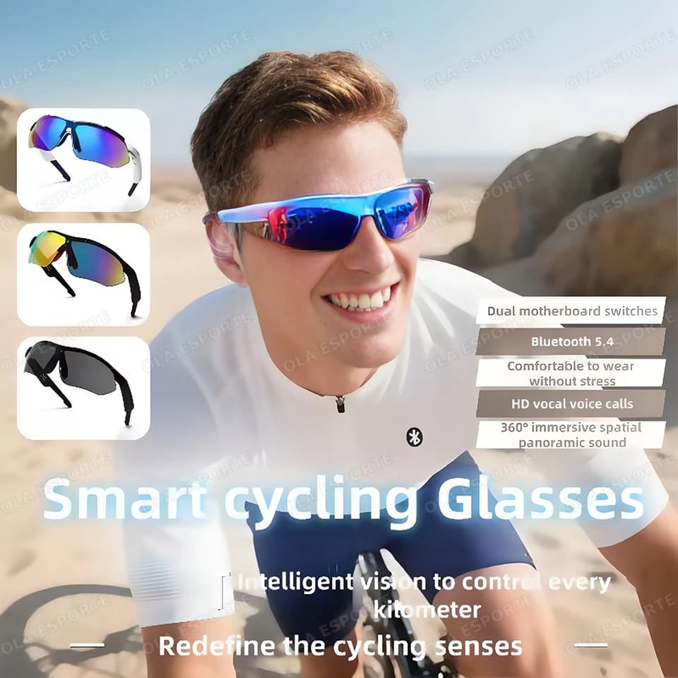Smart Bluetooth Sunglasses with Sports Audio, Wireless Headphones, Blue and UV Light Protection, for Men and Women