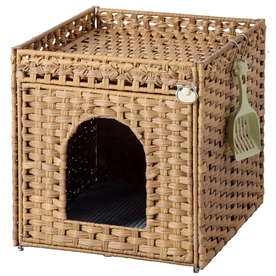 Mobili per lettiera, lettiera nascosta con tappetino e recinzione, casetta per gatti in rattan intrecciato a mano con due ganci a forma di S per Livi
