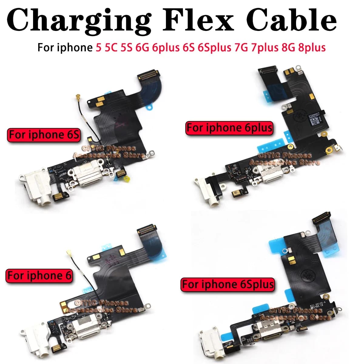 5 pcs for iPhone 6 6S 7 8 Plus 5 S/C USB port charger Dock flexible cable connector with microphone and headphone audio jack