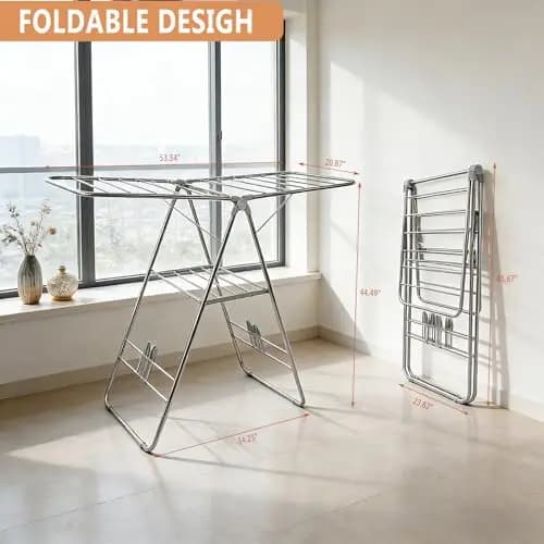 Height-Adjustable Foldable Laundry Drying Rack With Winged Structure, Sock Clips, And Multi-Tier Design For Towels, Clothes,