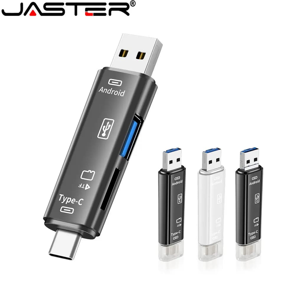 Mini lettore di schede JASTER Type-C/Standard USB 3.0/Micro USB/TF Nuovo lettore di schede multifunzione 5 in 1 bianco elasticizzato per lato PC