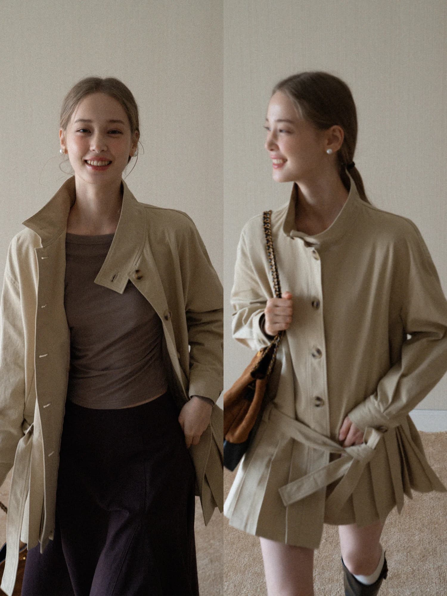Eggka Vestito Antivento da Donna, Indossabile in Due Modi, Cappotto Casual in Cotone con Collo Alto, Manica Lunga, Moda Autunnale