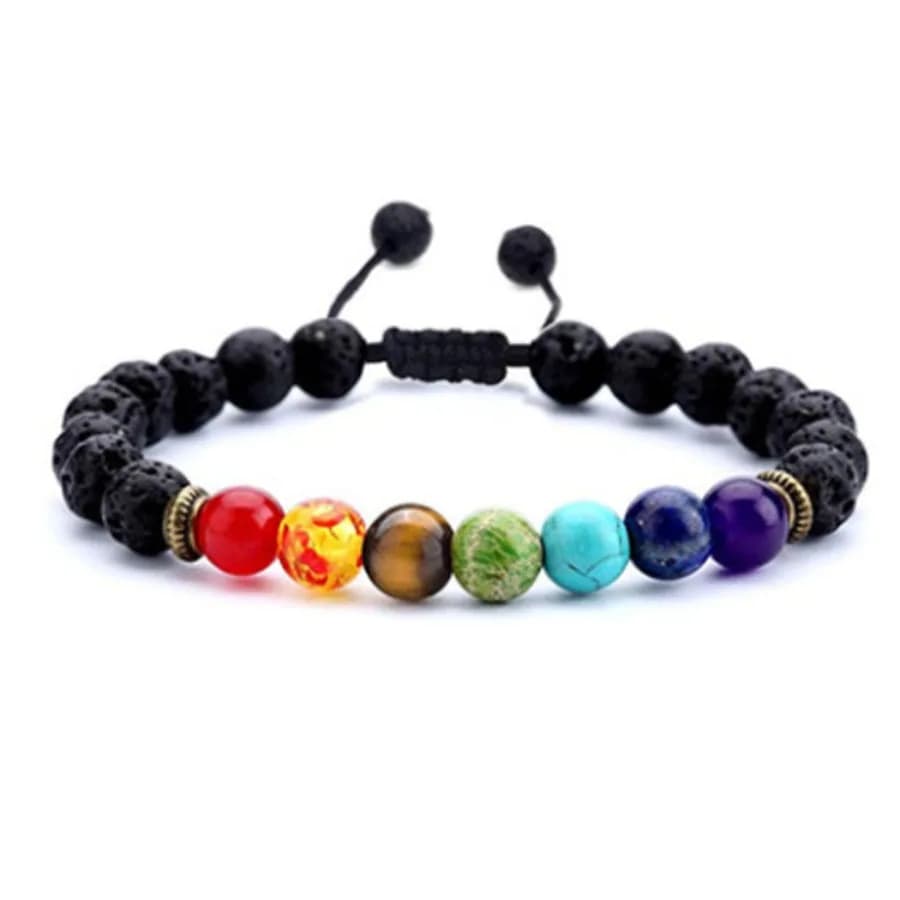 Chakra Lava Rock Bead Bracelet for Women Men, Multicolor Natural Healing Stone Adjustable Braided Diffuser Wristband, Spiritual Yoga Meditation Aromatherapy Jewelry Gift for Daily Relax Birthday