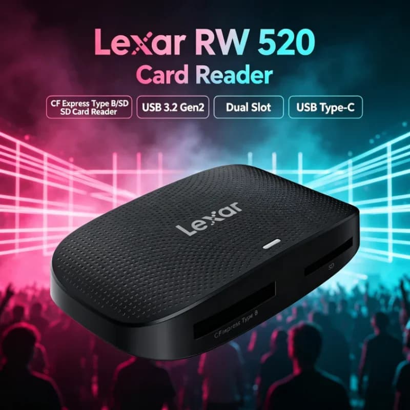 Lexar RW520 Memory Card Reader CFexpress Type B SD Card Reader USB 3.2 Gen 2 High Speed 2-in-1 Cable for Video Transfer