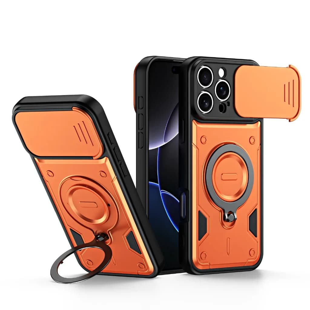 Armor Shockproof Phone Case w/ Slide Camera Cover 360° Rotatable Ring Holder Kickstand For iPhone 16 17 Pro Max Protective Cover